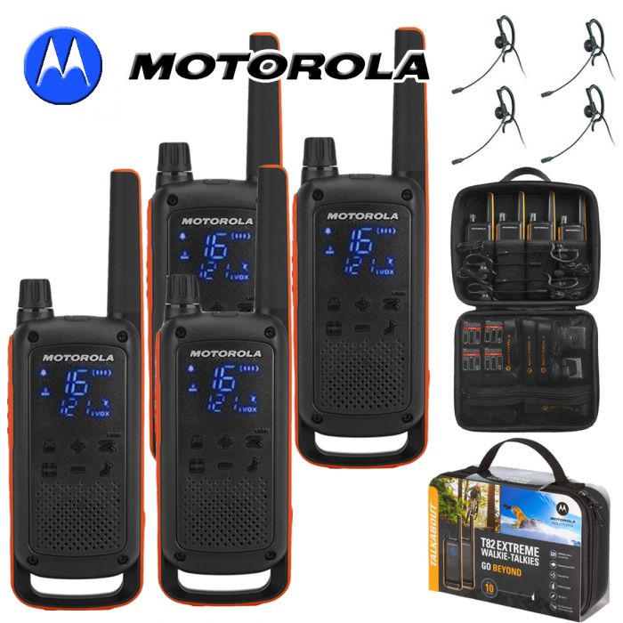 10Km Motorola TLKR T82 Extreme Two Way Radio Walkie Talkie Travel Quad Pack  with x